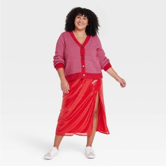 Women's Tree Button Graphic Cardigan -
Red new - Picture 1 of 9